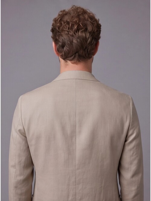 Bej Mono Yaka Slim Fit Torba Cep 2 Düğme Takım Elbise