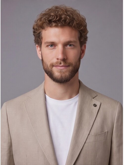 Bej Mono Yaka Slim Fit Torba Cep 2 Düğme Takım Elbise