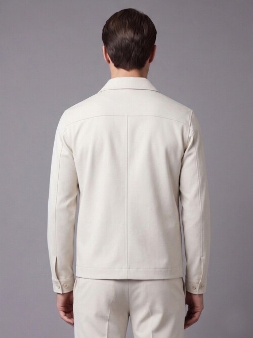 Beige Comfort Fit Zippered Safari Suit with Utility Pockets