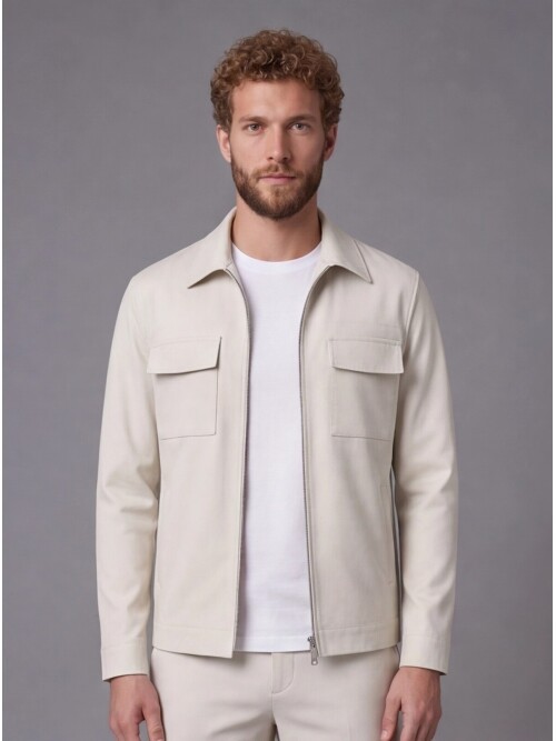 Beige Safari Pocket Zipper Comfort Fit Sport Suit