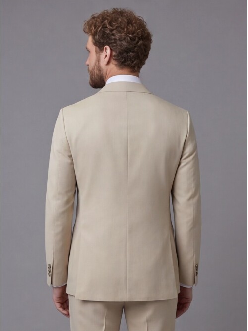 Beige Peak Lapel Slim Fit 2-Button Patch Pocket Suit