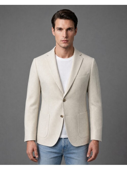 Beige Slim Fit Single Breasted Patch Pocket Blazer