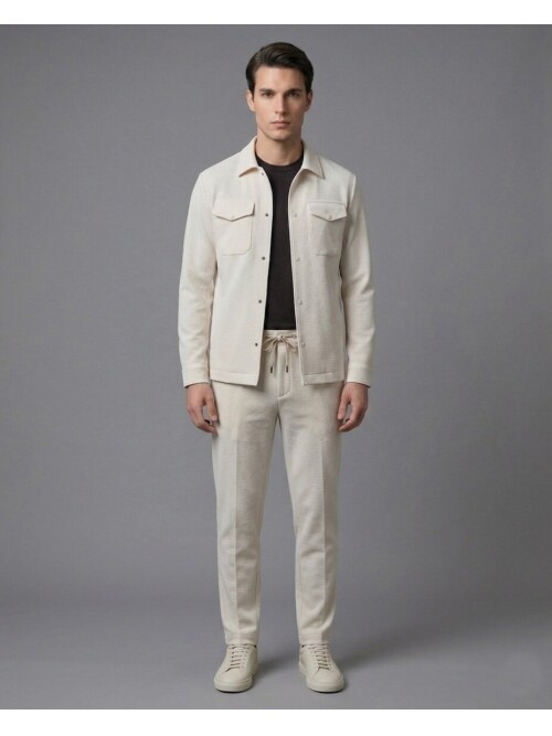 Beyaz Gömlek Yaka Safari Cep Comfort Fit Spor Takım