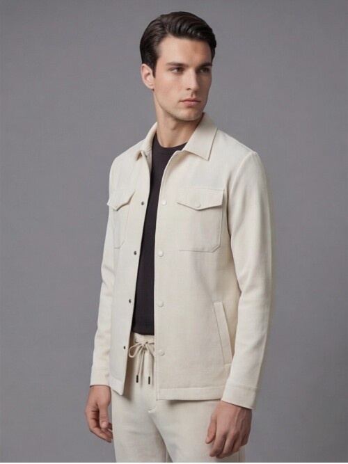 Beyaz Gömlek Yaka Safari Cep Comfort Fit Spor Takım