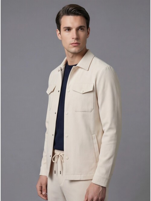 Beyaz Gömlek Yaka Safari Cep Comfort Fit Spor Takım