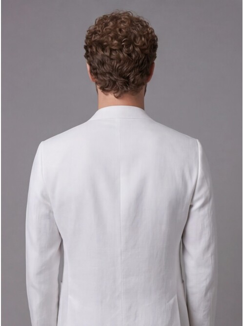 Beyaz Keten Sivri Yaka Comfort Fit Torba Cep 2 Düğme Takım Elbise