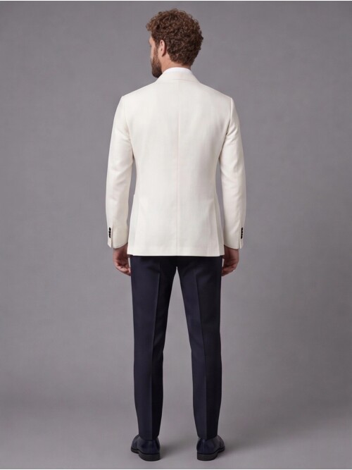 White Double-Breasted Jacket and Navy Blue Trousers Slim Fit Suit Combo