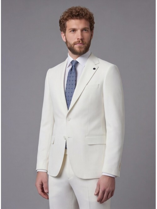 White Notch Lapel Slim Fit 2-Button Suit