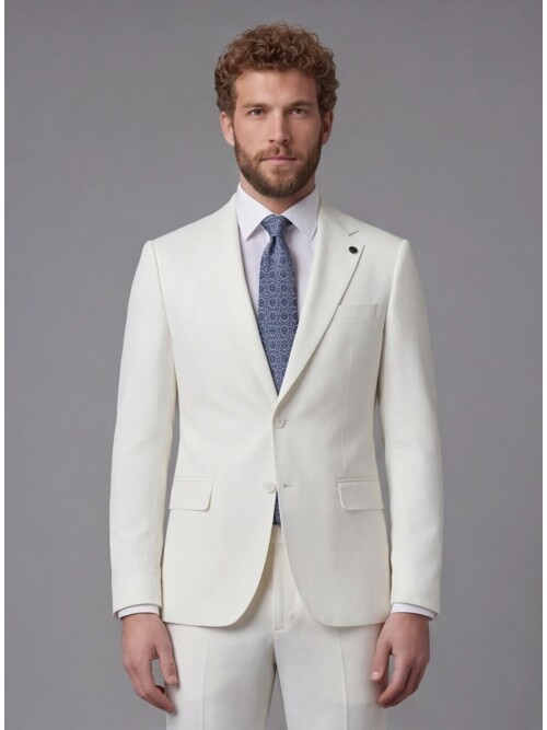 White Notch Lapel Slim Fit 2-Button Suit