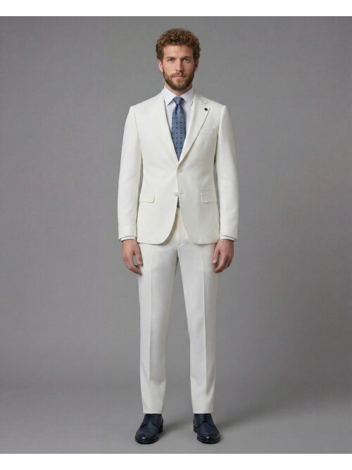 White Notch Lapel Slim Fit 2-Button Suit