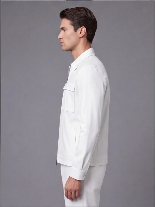 White Safari Pocket Comfort Fit Zip-Up Sport Suit