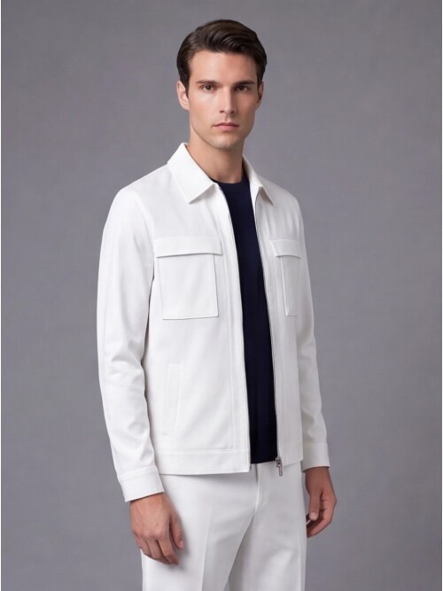White Safari Pocket Comfort Fit Zip-Up Sport Suit