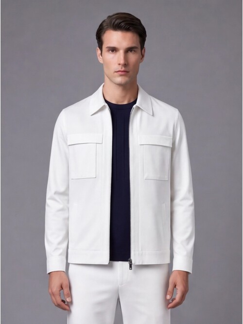 White Safari Pocket Comfort Fit Zip-Up Sport Suit