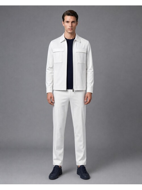 White Safari Pocket Comfort Fit Zip-Up Sport Suit