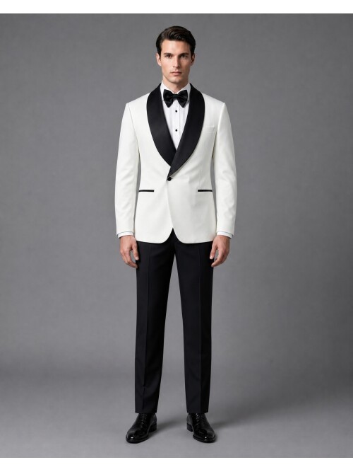 Beyaz Şal Yaka Slim Fit Damatlık
