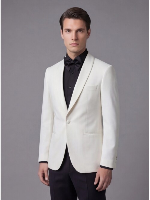 White Shawl Lapel Single Button Slim Fit Wedding Suit