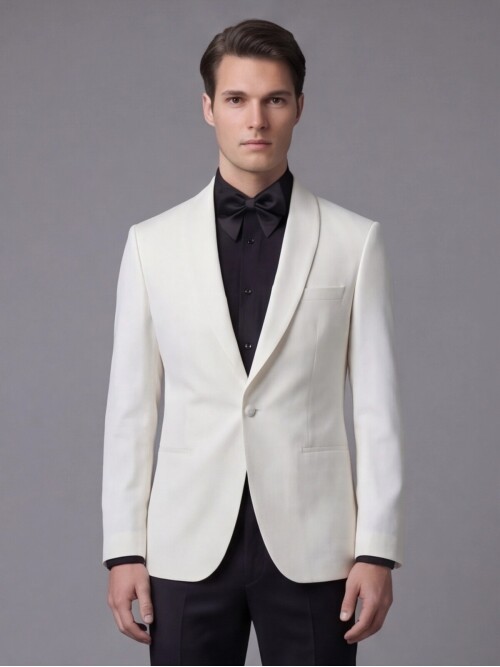 White Shawl Lapel Single Button Slim Fit Wedding Suit
