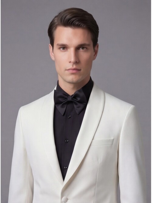 White Shawl Lapel Single Button Slim Fit Wedding Suit