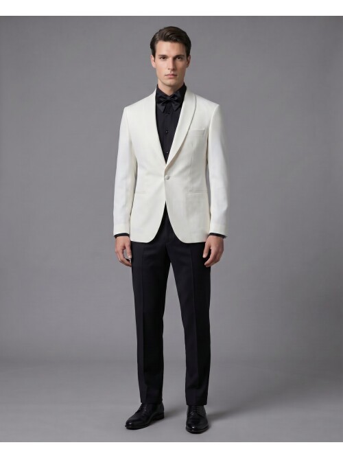 White Shawl Lapel Single Button Slim Fit Wedding Suit