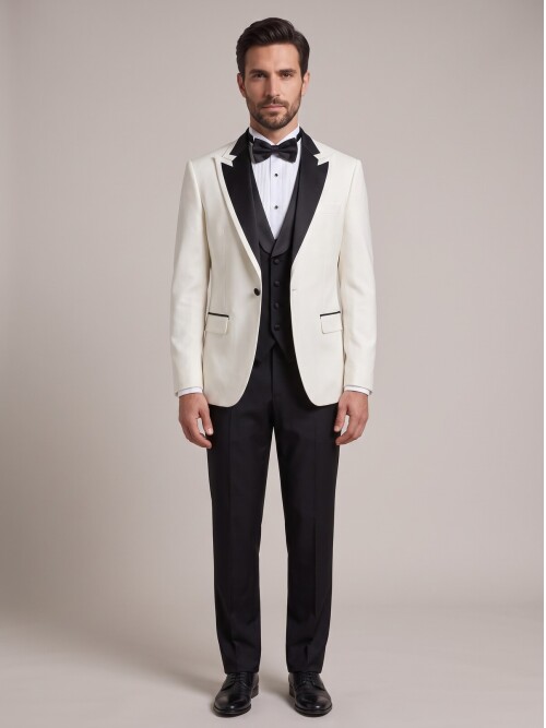 White, Pointed-Collar Grooms Suit