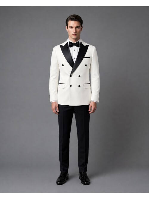 White Peak Lapel Double-Breasted Slim Fit Tuxedo