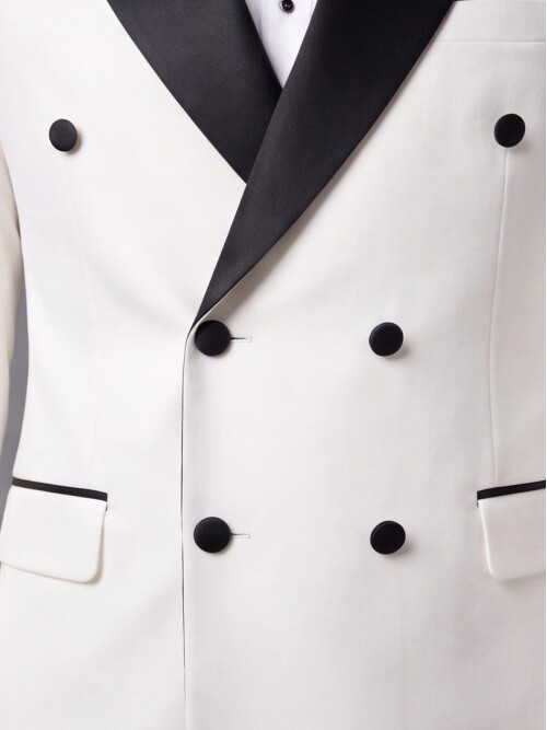 Beyaz Sivri Yaka Kruvaze Slim Fit Damatlık