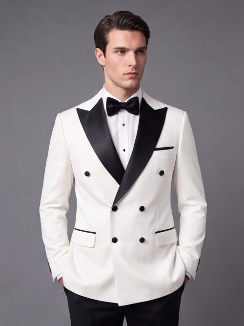 Beyaz Sivri Yaka Kruvaze Slim Fit Damatlık