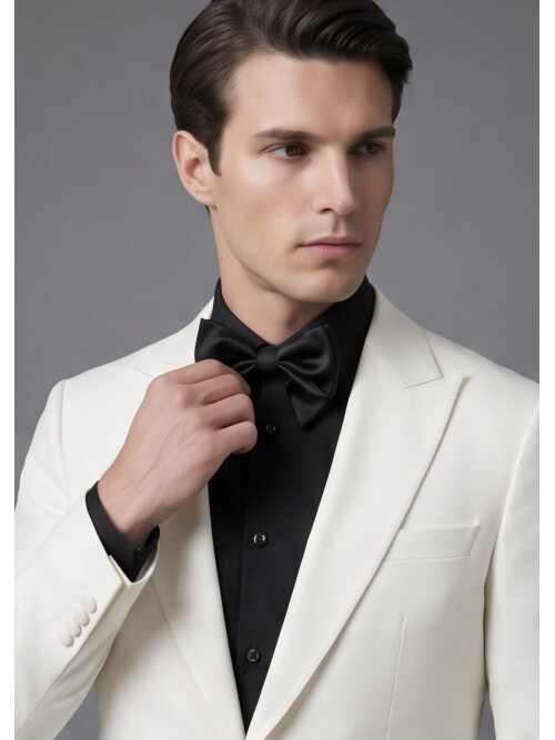 Beyaz Sivri Yaka Slim Fit Tek Düğme Damatlık