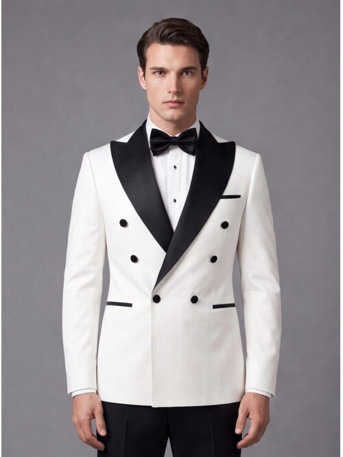 Beyaz Slim Fit Kruvaze Damatlık