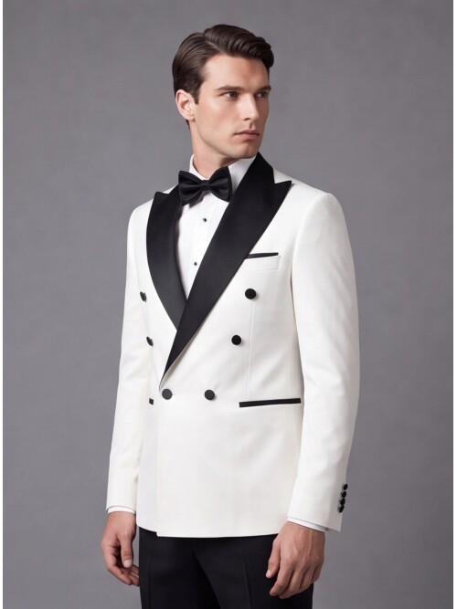 Beyaz Slim Fit Kruvaze Damatlık