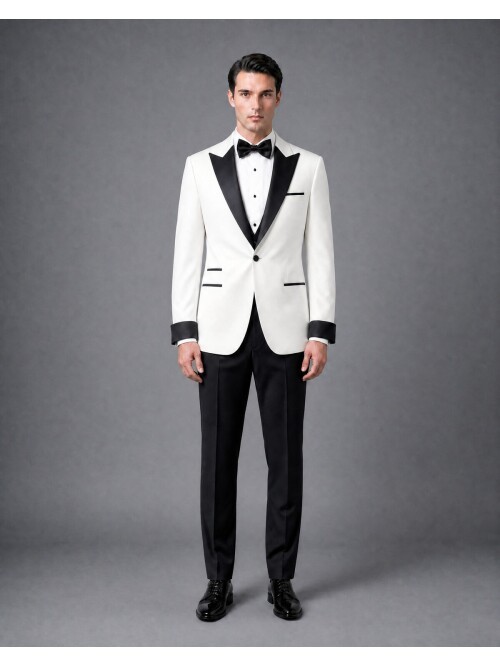 White Slim Fit Peak Lapel Single Button Tuxedo