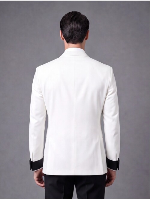 Beyaz Slim Fit Sivri Yaka Tek Düğme Damatlık