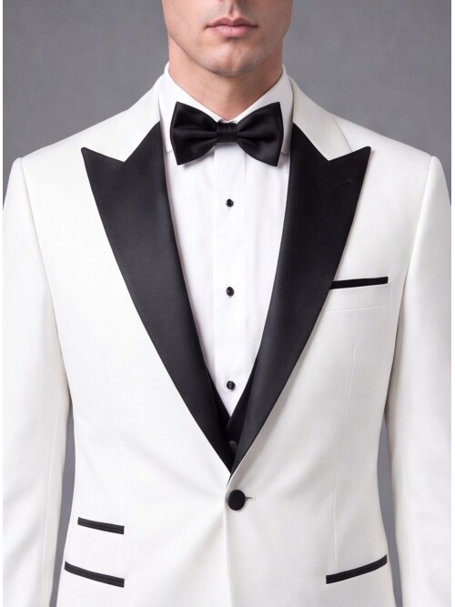 Beyaz Slim Fit Sivri Yaka Tek Düğme Damatlık