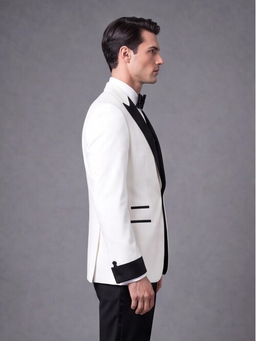 Beyaz Slim Fit Sivri Yaka Tek Düğme Damatlık