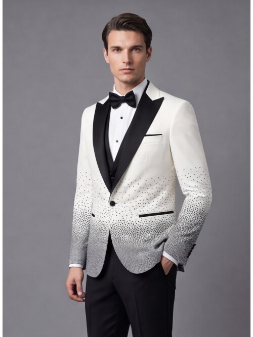 White Single-Button Grooms Suit with Peak Lapel and Stone Embellishment