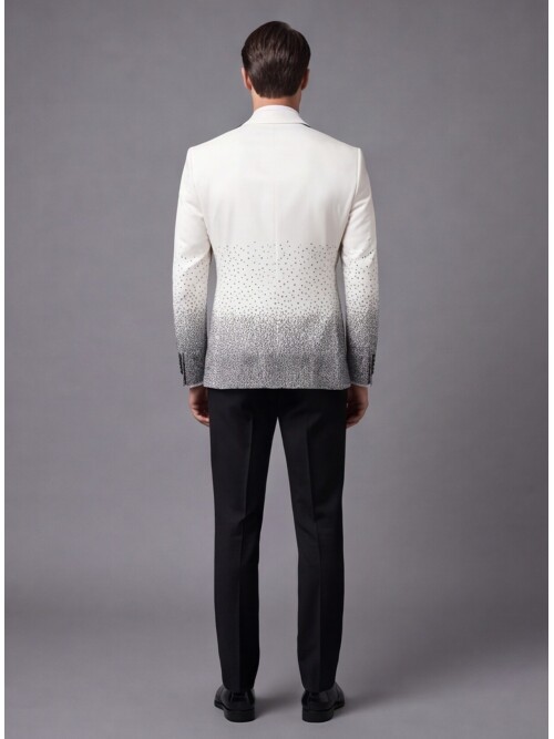 White Single-Button Grooms Suit with Peak Lapel and Stone Embellishment