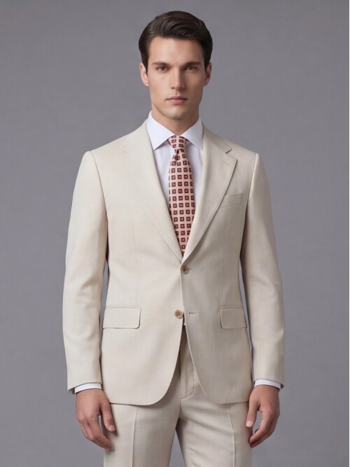 Beyaz Yünlü Mono Yaka Comfort Fit Takım Elbise