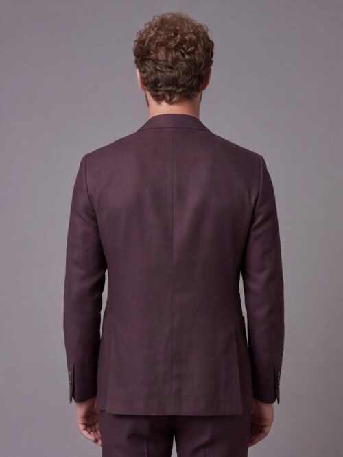 Bordo Keten Sivri Yaka Comfort Fit Torba Cep 2 Düğme Takım Elbise