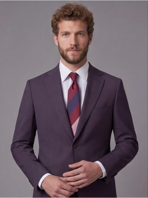 Bordo Mono Yaka Comfort Fit 2 Düğmeli Takım Elbise