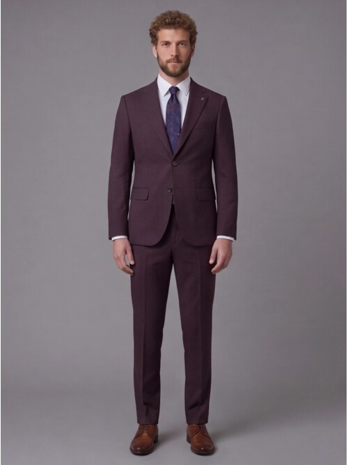 Burgundy Notch Lapel Slim Fit 2-Button Suit