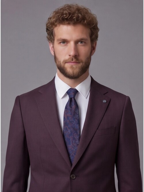 Burgundy Notch Lapel Slim Fit 2-Button Suit