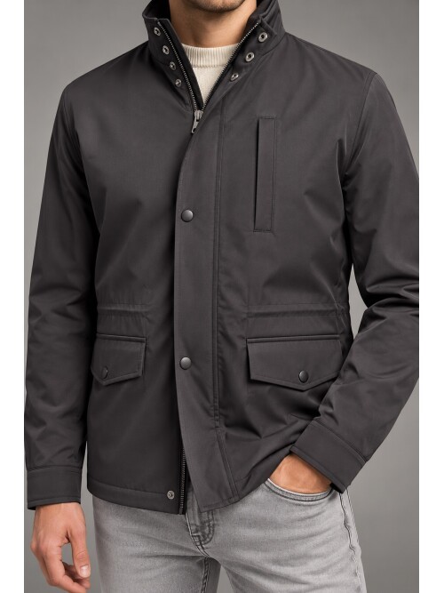Erkek Koyu Kahverengi Dik Yaka Comfort Fit Torba Cepli Mont