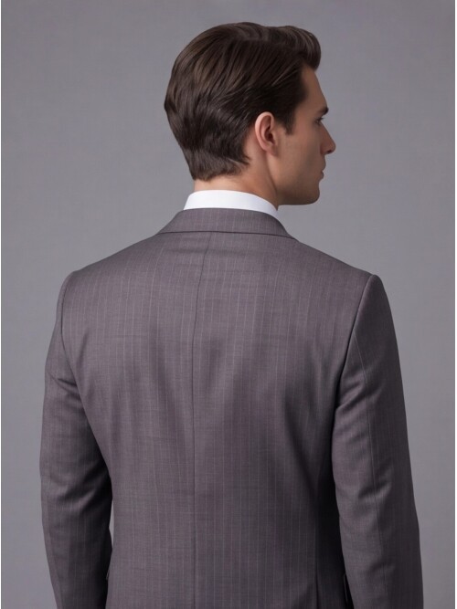 Füme Yünlü Mono Yaka Regular Fit 2 Düğme Takım Elbise