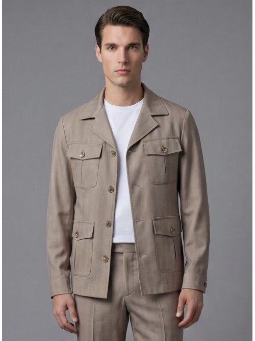 Beige Comfort Fit Unlined Safari Sport Suit