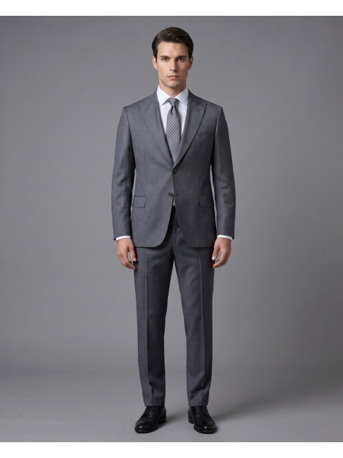 Gri Çizgili Yünlü Sivri Yaka Regular Fit Takım Elbise