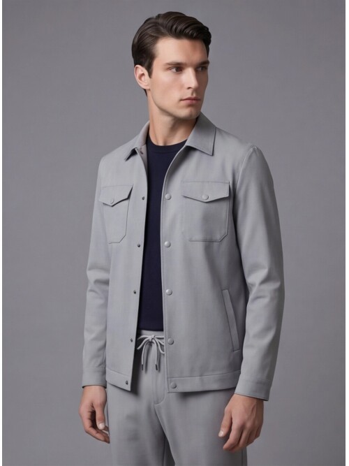 Gri Gömlek Yaka Safari Cep Comfort Fit Spor Takım