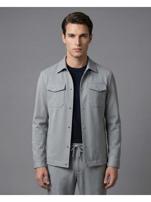 Gri Gömlek Yaka Safari Cep Comfort Fit Spor Takım