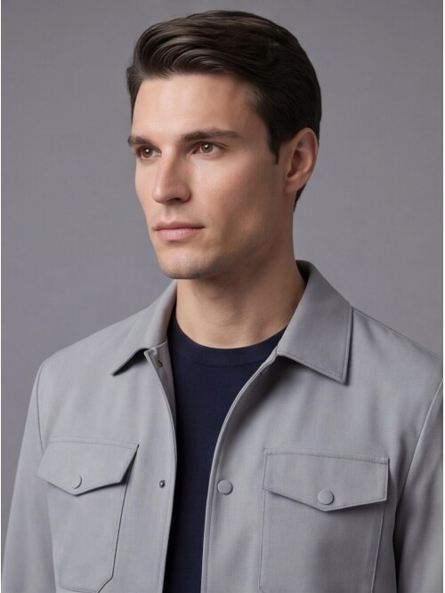 Gri Gömlek Yaka Safari Cep Comfort Fit Spor Takım