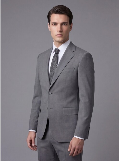 Gri Mono Yaka İki Düğmeli Slim Fit Takım Elbise