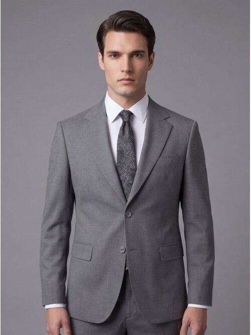 Gri Mono Yaka İki Düğmeli Slim Fit Takım Elbise